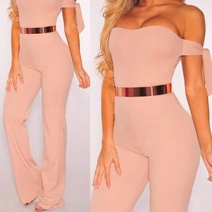 Hot Miami Styles Blush Off the Shoulder Jumpsuit